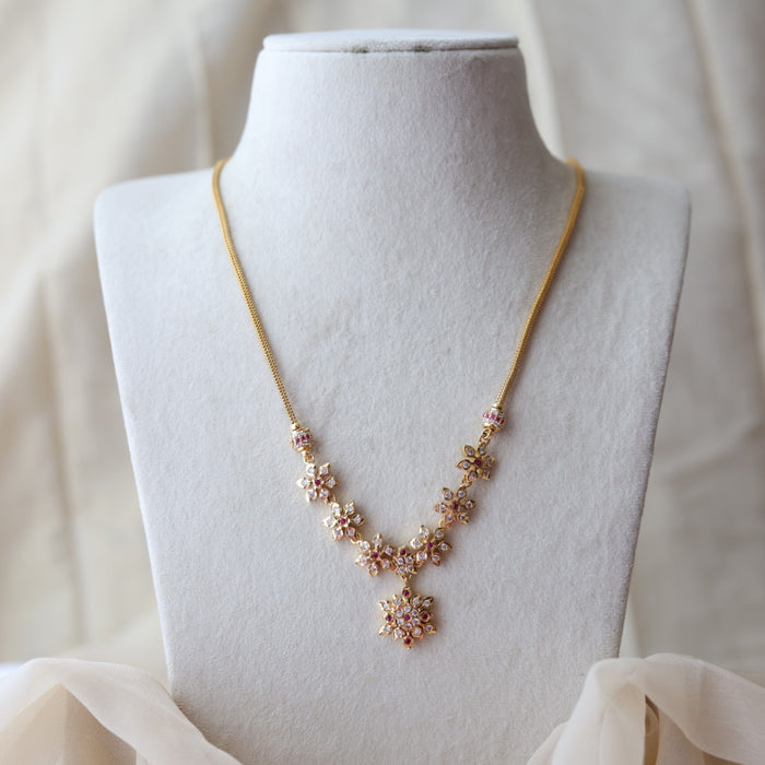 Heritage gold plated ruby white stone pendant long necklace HP8903