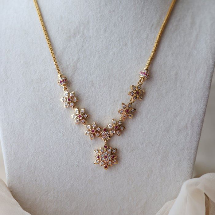 Heritage gold plated ruby white stone pendant long necklace HP8903
