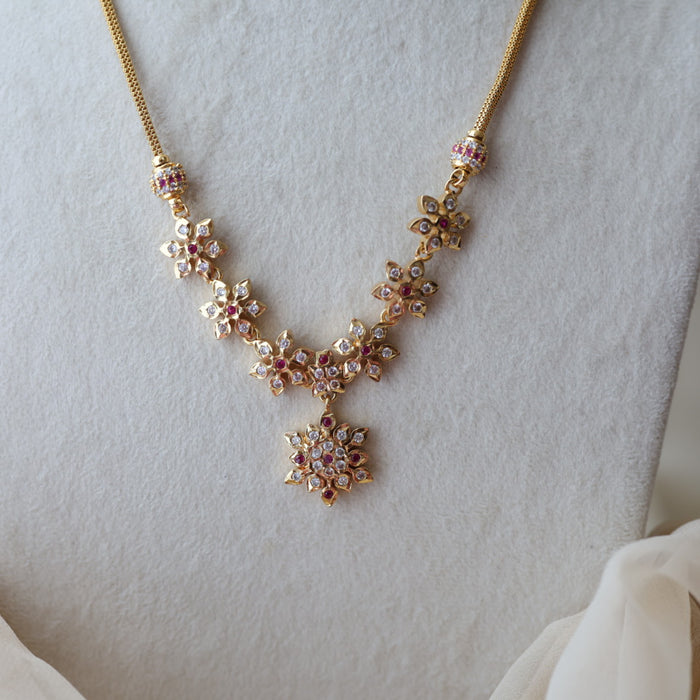 Heritage gold plated ruby white stone pendant long necklace HP8903