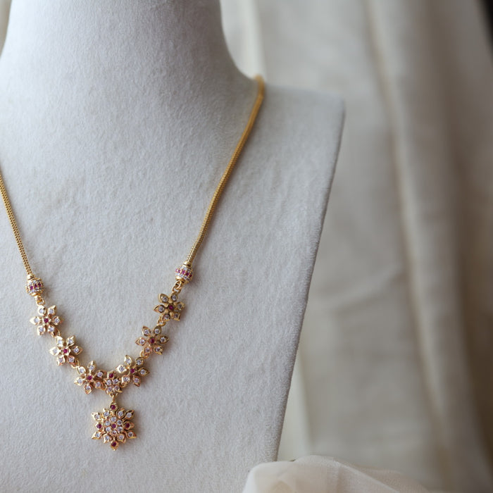 Heritage gold plated ruby white stone pendant long necklace HP8903