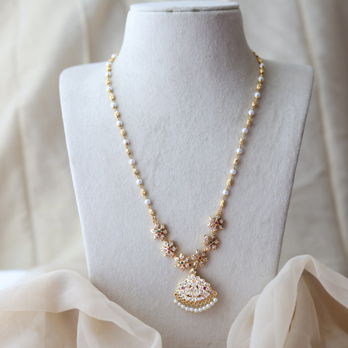 Heritage gold plated ruby white stone pendant long necklace HP6574
