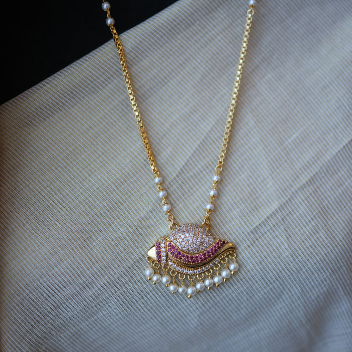 Heritage gold plated pearl padakam long necklace HP433