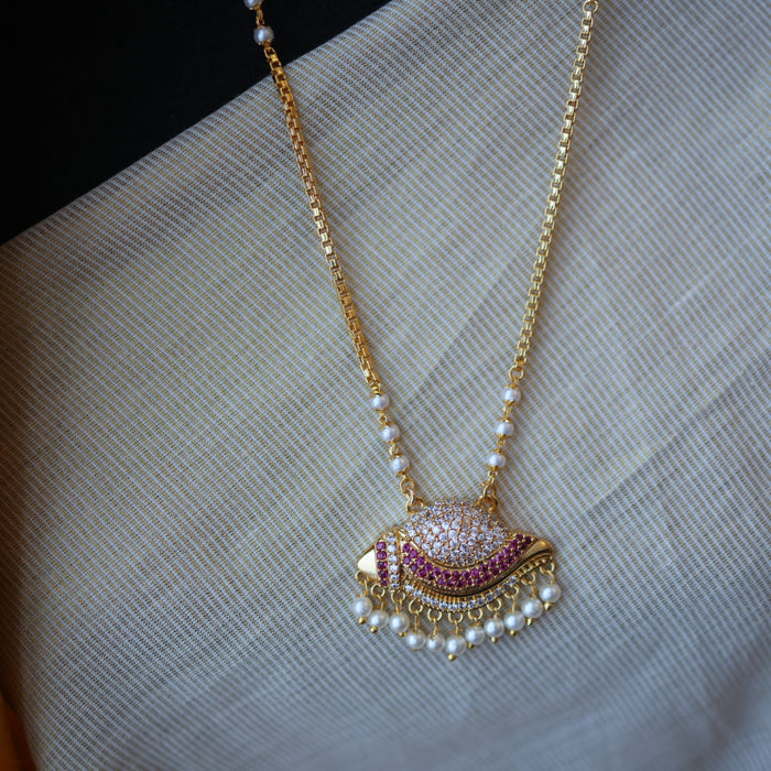 Heritage gold plated pearl padakam long necklace HP433