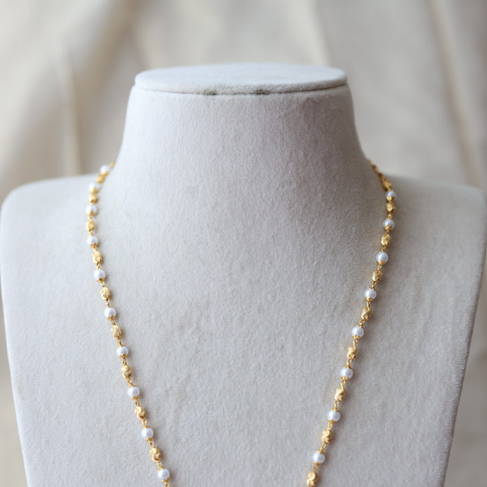 Heritage gold plated ruby white stone pendant long necklace HP6574