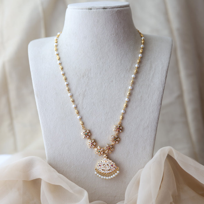 Heritage gold plated ruby white stone pendant long necklace HP6574