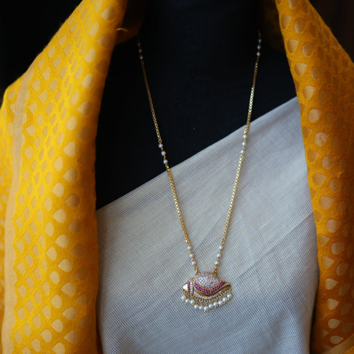 Heritage gold plated pearl padakam long necklace HP433