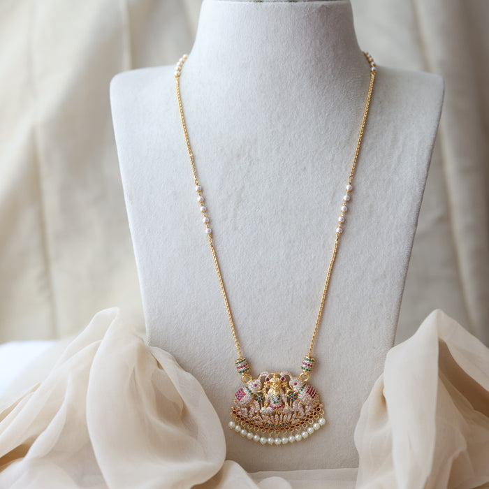 Heritage gold plated ruby green white stone pendant long necklace HP9377