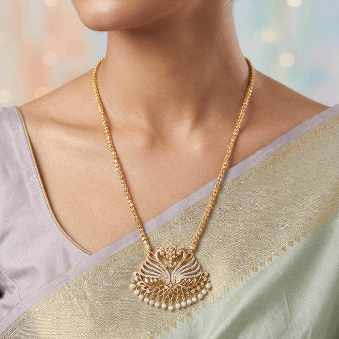 Heritage gold plated pearl padakam long necklace HP52112