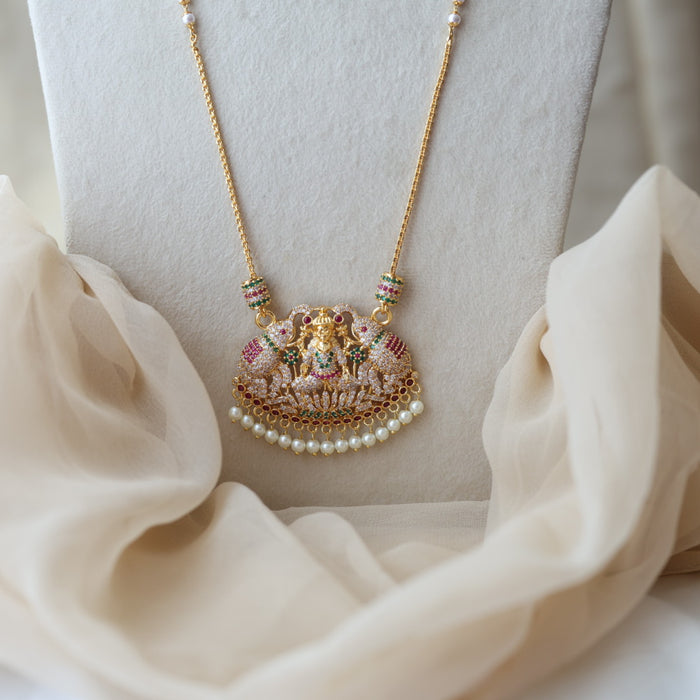 Heritage gold plated ruby green white stone pendant long necklace HP9377