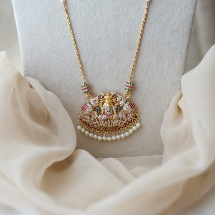 Heritage gold plated ruby green white stone pendant long necklace HP9377