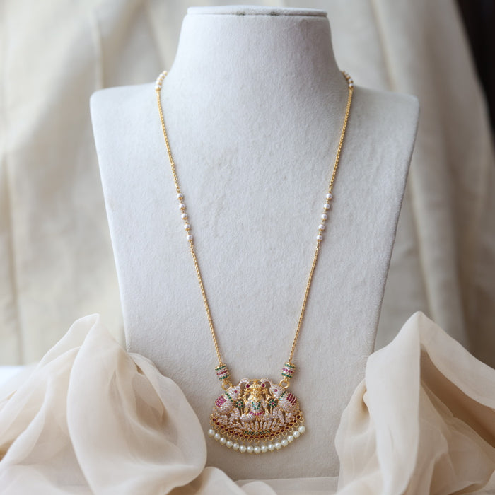 Heritage gold plated ruby green white stone pendant long necklace HP9377
