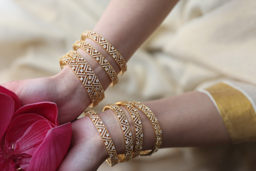 Heritage gold plated white stone bangle HB5722 (Set of 2 bangles)