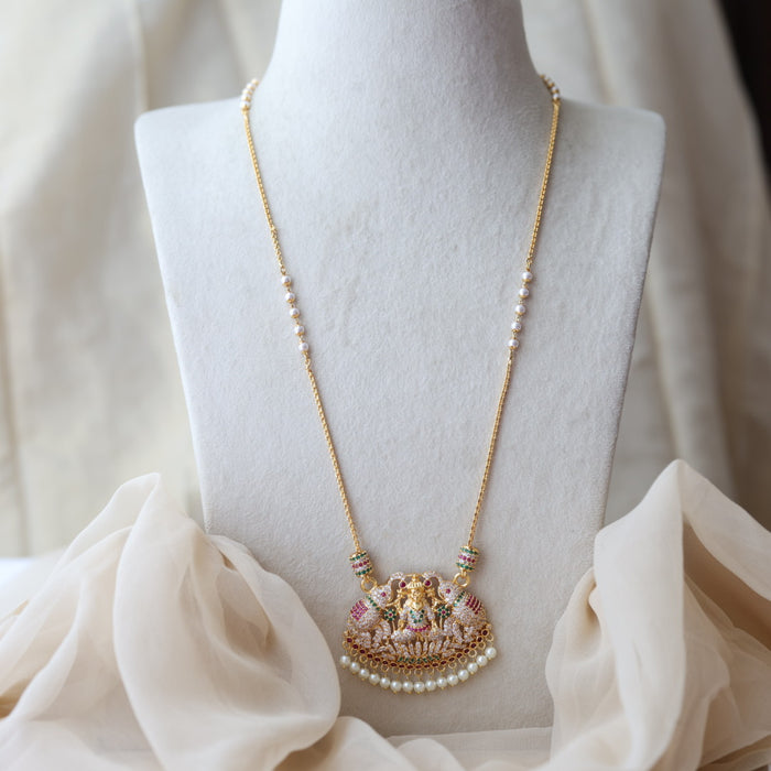 Heritage gold plated ruby green white stone pendant long necklace HP9377