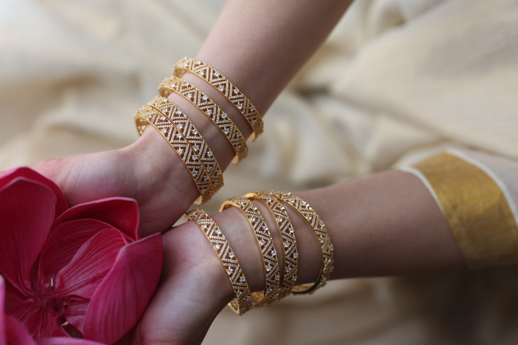 Heritage gold plated white stone bangle HB5722 (Set of 2 bangles)