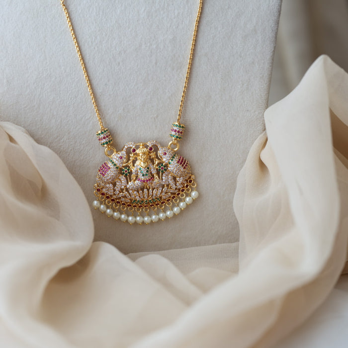 Heritage gold plated ruby green white stone pendant long necklace HP9377