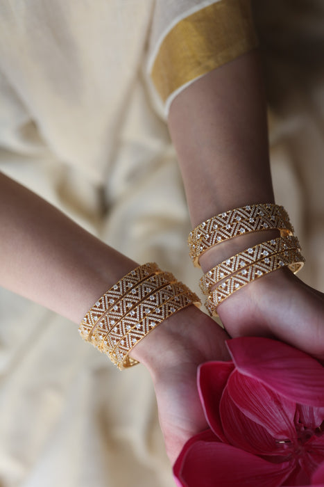 Heritage gold plated white stone bangle HB5722 (Set of 2 bangles)