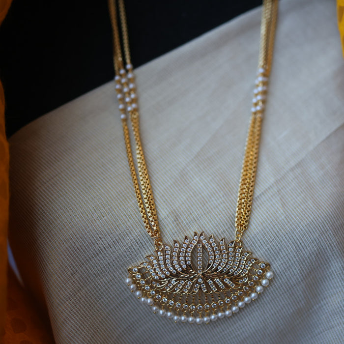 Heritage gold plated pearl padakam long necklace HP53211
