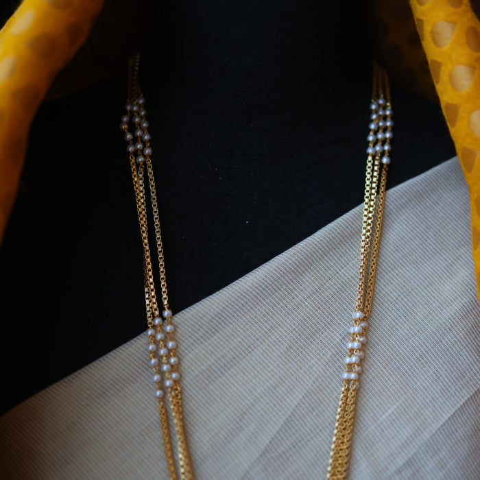 Heritage gold plated pearl padakam long necklace HP53211