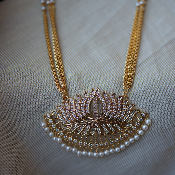 Heritage gold plated pearl padakam long necklace HP53211