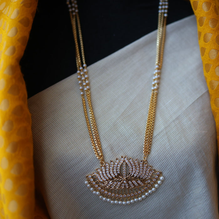 Heritage gold plated pearl padakam long necklace HP53211