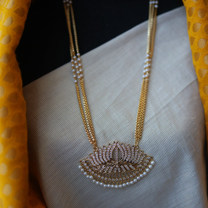 Heritage gold plated pearl padakam long necklace HP53211
