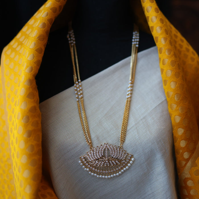 Heritage gold plated pearl padakam long necklace HP53211