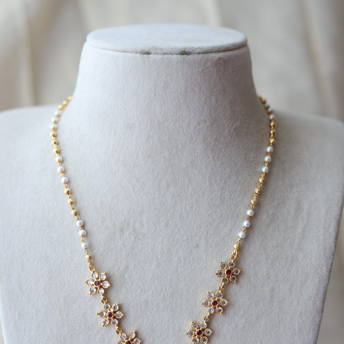 Heritage gold plated ruby white stone pendant lakshmi short chain H2512
