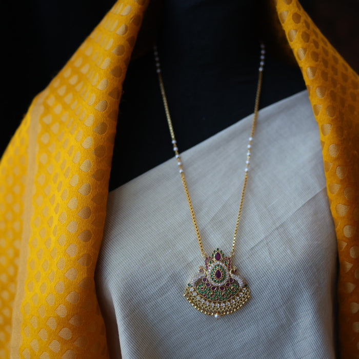 Heritage gold plated pearl padakam long necklace HP53298