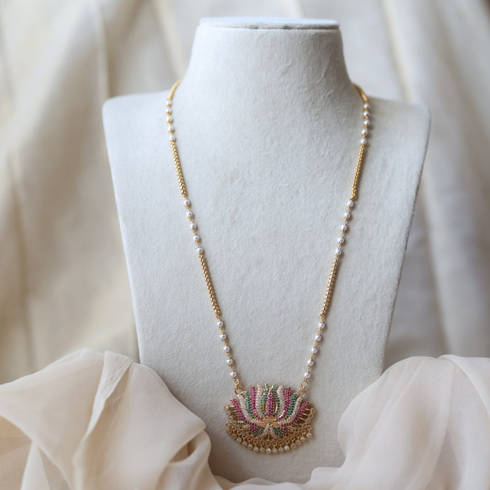 Heritage gold plated ruby green white stone pendant long necklace HP1022