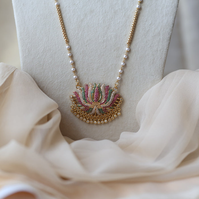 Heritage gold plated ruby green white stone pendant long necklace HP1022