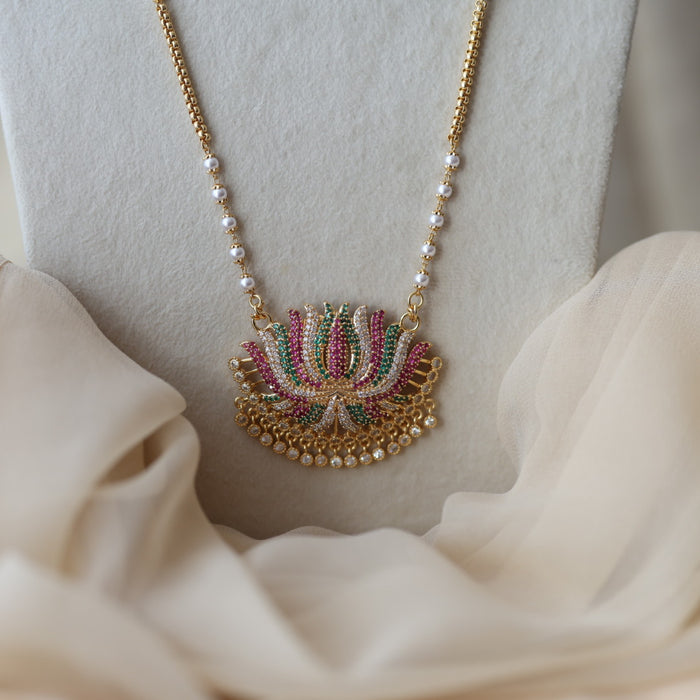 Heritage gold plated ruby green white stone pendant long necklace HP1022