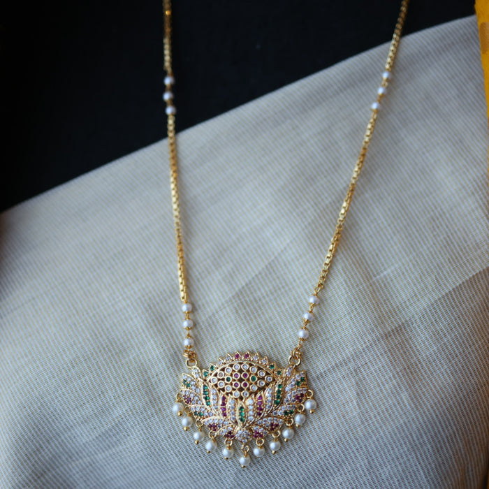 Heritage gold plated pearl padakam long necklace HP5375
