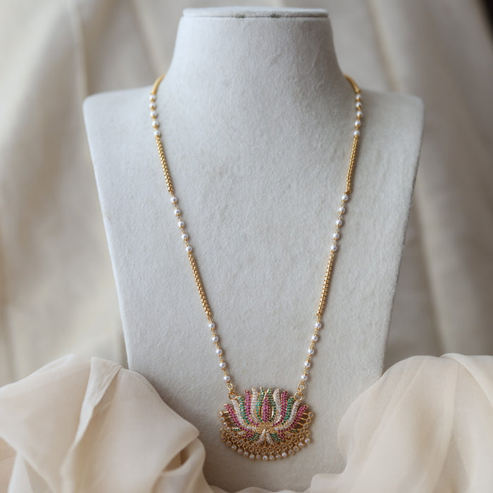 Heritage gold plated ruby green white stone pendant long necklace HP1022