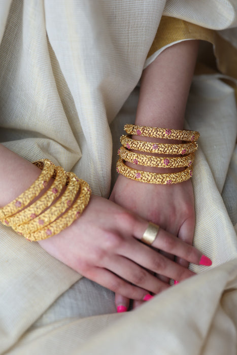 Heritage gold plated white stone bangle HB445