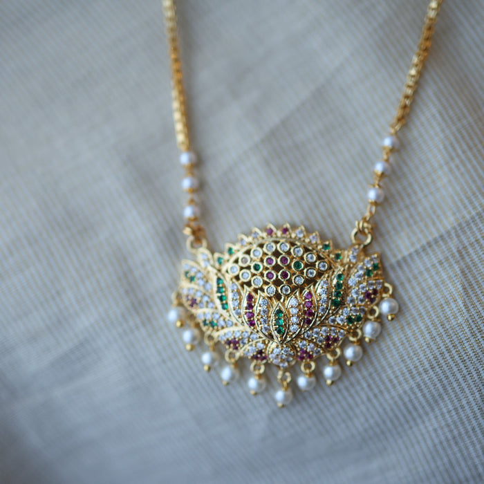 Heritage gold plated pearl padakam long necklace HP5375
