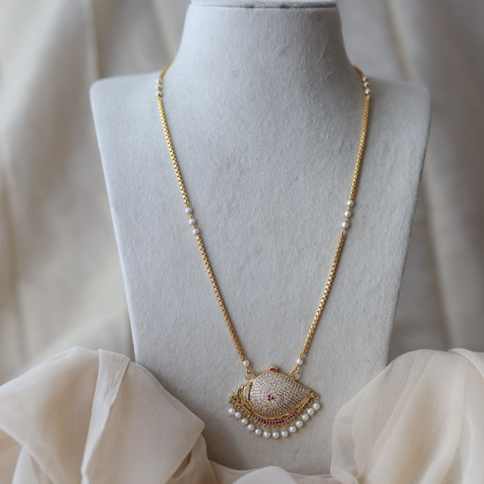 Heritage gold plated ruby white stone pendant sangu long necklace HP1022