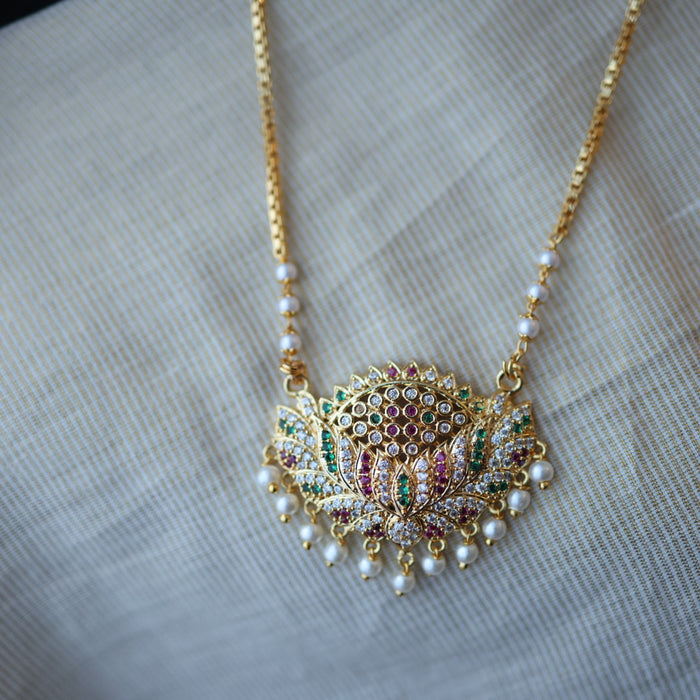 Heritage gold plated pearl padakam long necklace HP5375