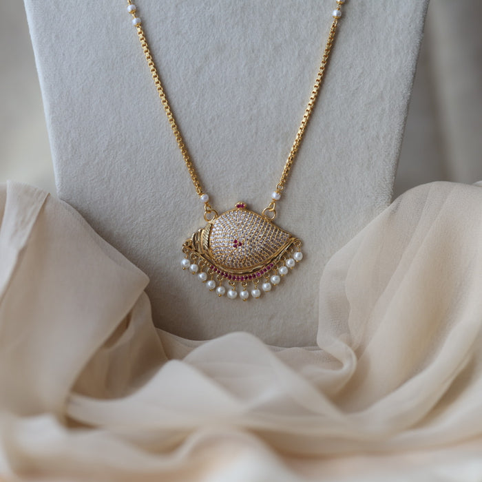 Heritage gold plated ruby white stone pendant sangu long necklace HP1022