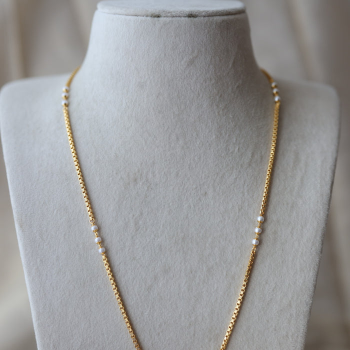 Heritage gold plated ruby white stone pendant sangu long necklace HP1022