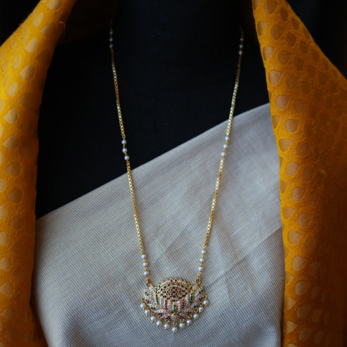 Heritage gold plated pearl padakam long necklace HP5375