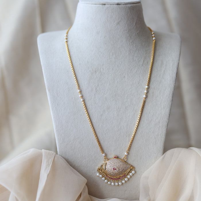 Heritage gold plated ruby white stone pendant sangu long necklace HP1022