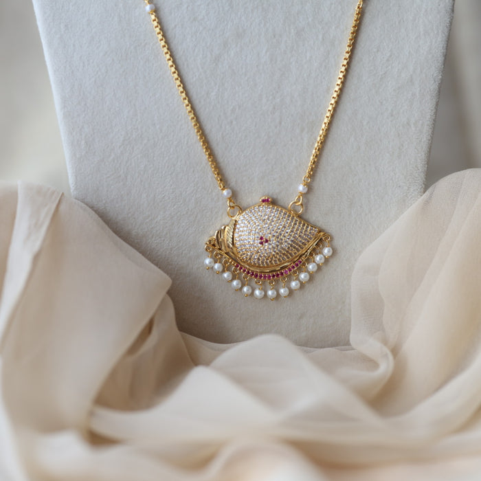 Heritage gold plated ruby white stone pendant sangu long necklace HP1022