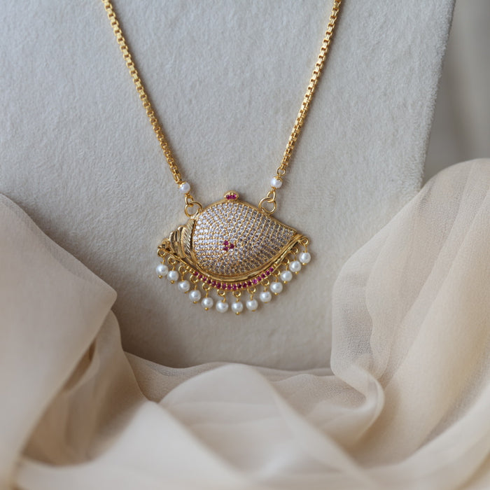 Heritage gold plated ruby white stone pendant sangu long necklace HP1022