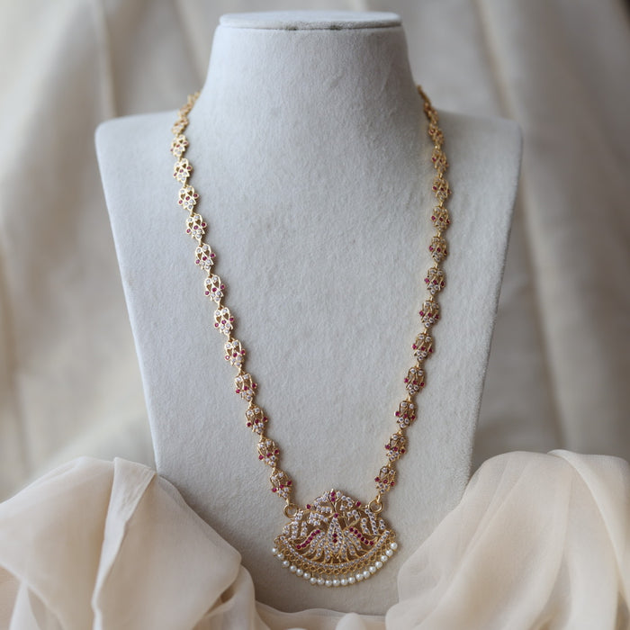 Heritage gold plated ruby white stone padakam long necklace HL2312