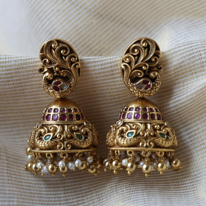 Antique peacock design jumka earrings  AJ417