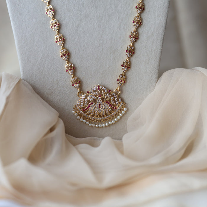 Heritage gold plated ruby white stone padakam long necklace HL2312