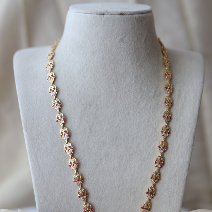 Heritage gold plated ruby white stone padakam long necklace HL2312