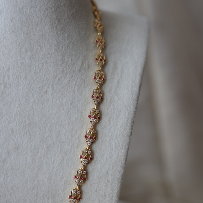Heritage gold plated ruby white stone padakam long necklace HL2312