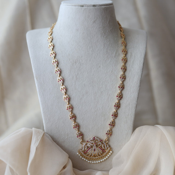 Heritage gold plated ruby white stone padakam long necklace HL2312