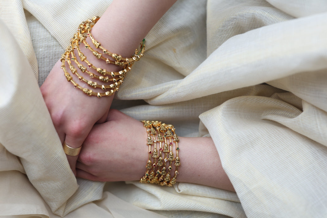 Heritage gold plated white stone bangle HB4323